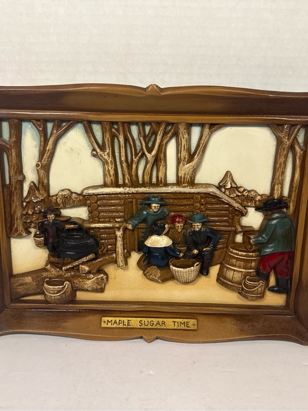 Vintage 3D Wall Art Maple Sugar Time Pioneer Picture Framed 14"X10"
